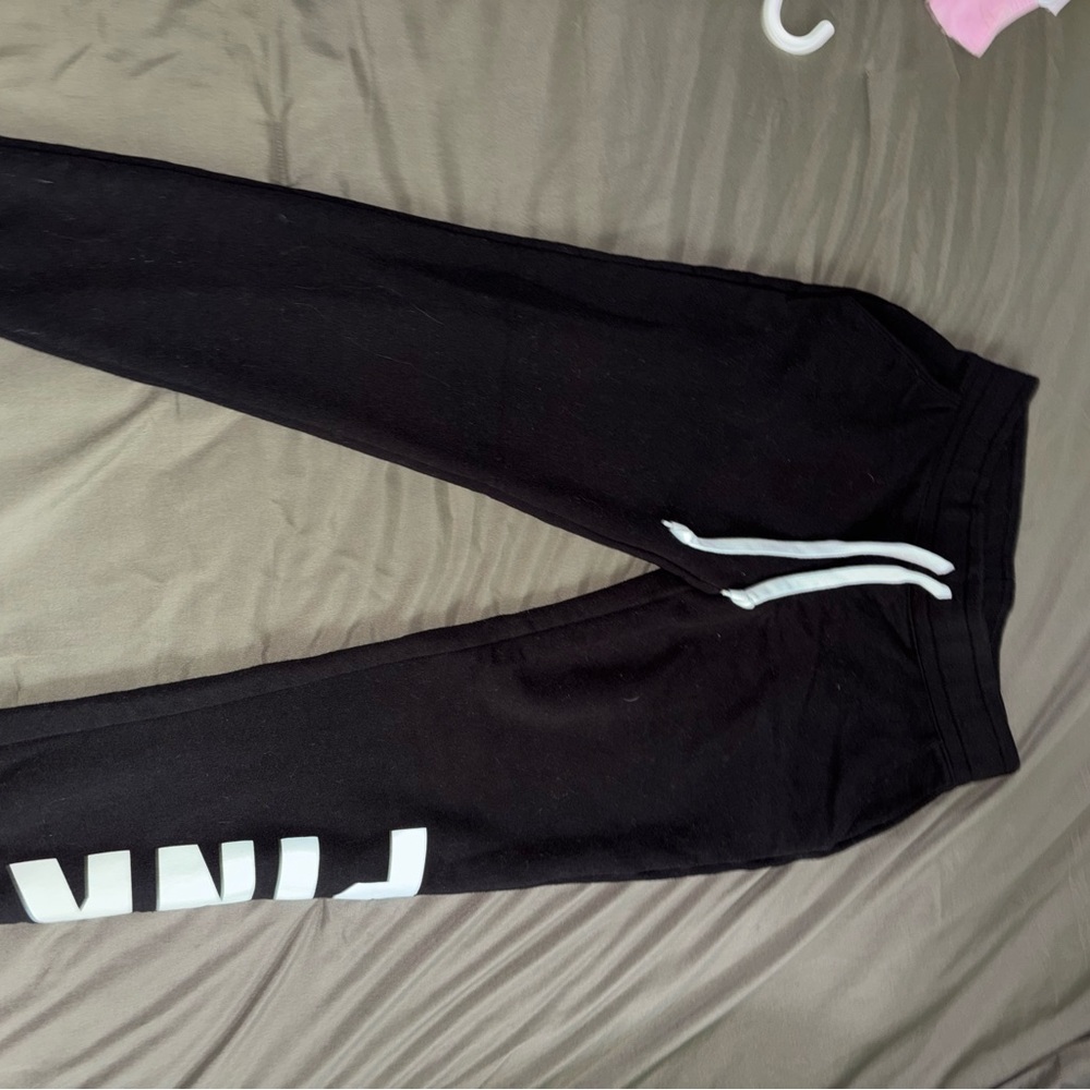 PINK Victoria's Secret Black Joggers with White Drawstring
